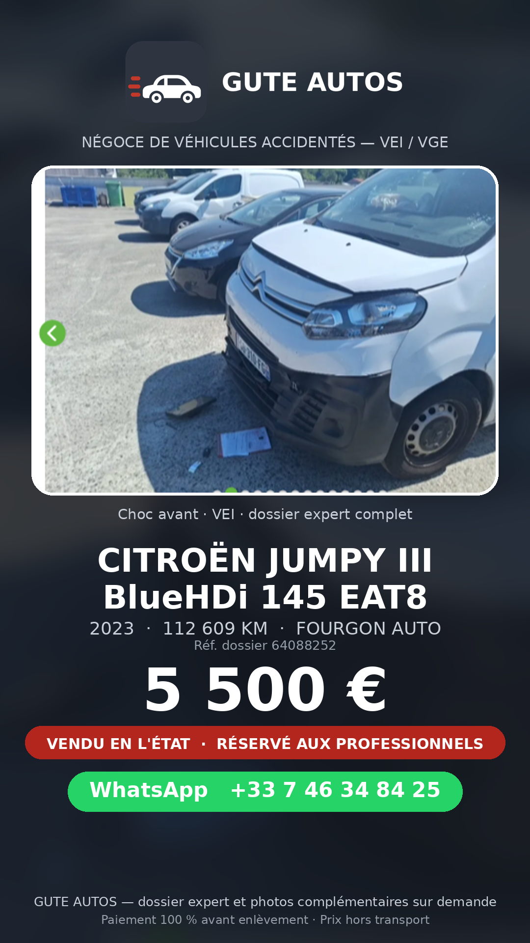 Dossier véhicule accidenté GUTE AUTOS