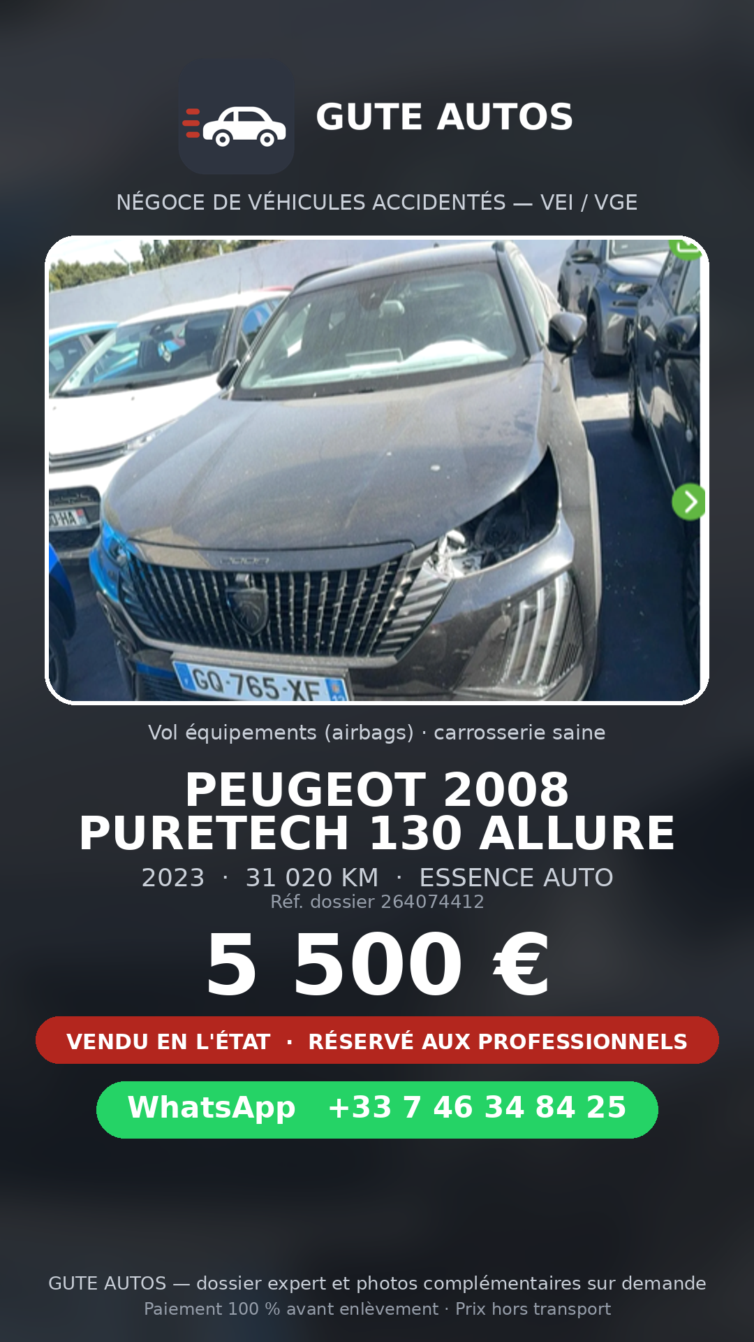 Dossier véhicule accidenté GUTE AUTOS