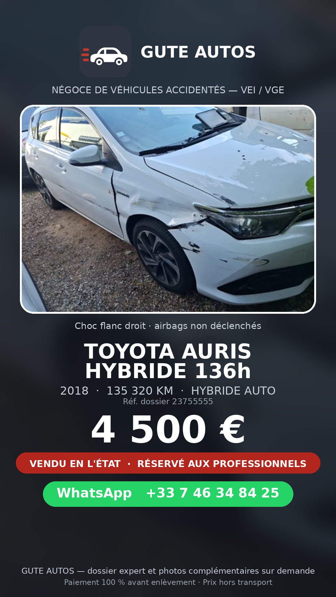 Dossier véhicule accidenté GUTE AUTOS